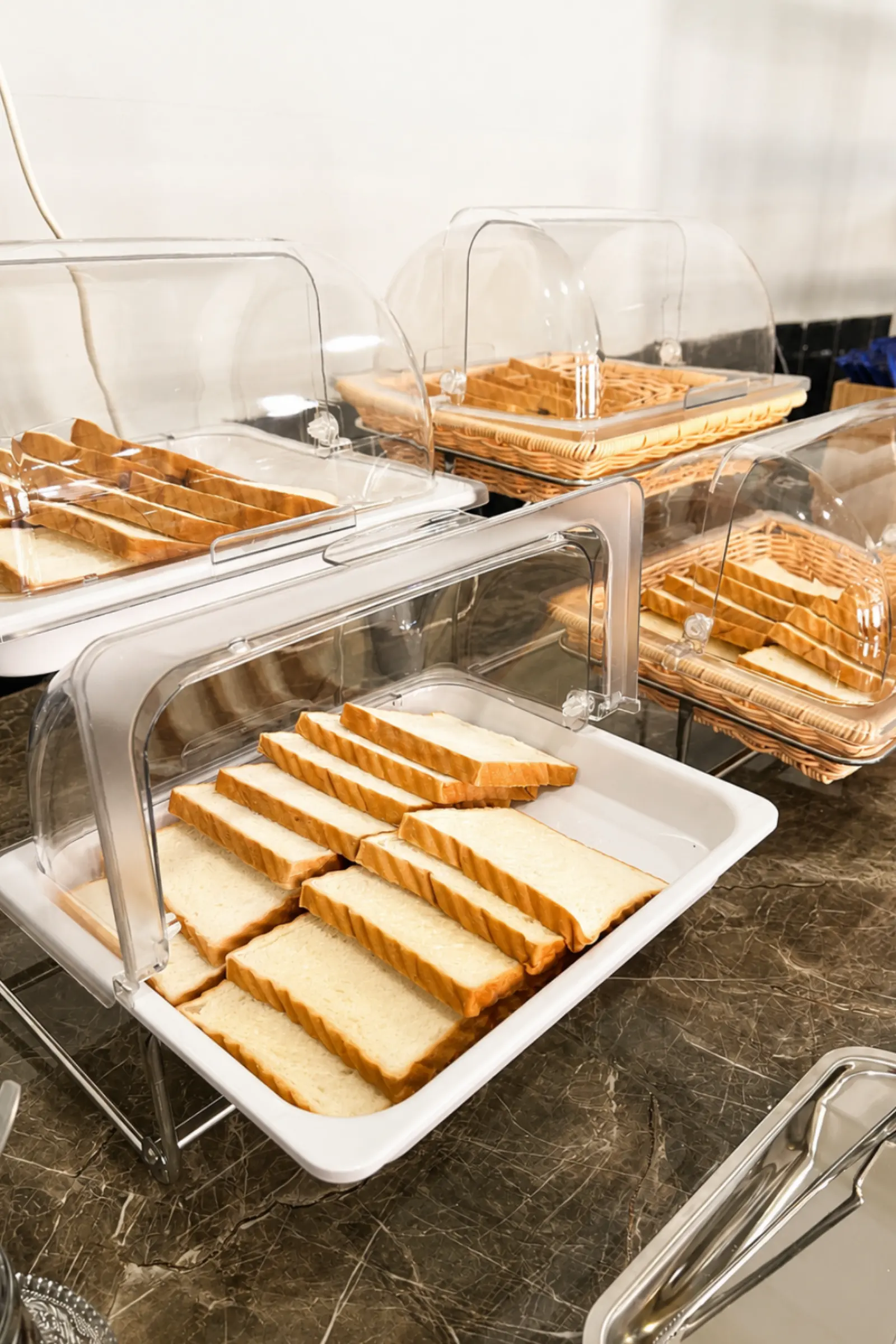Freshly toasted bread on the buffet rack