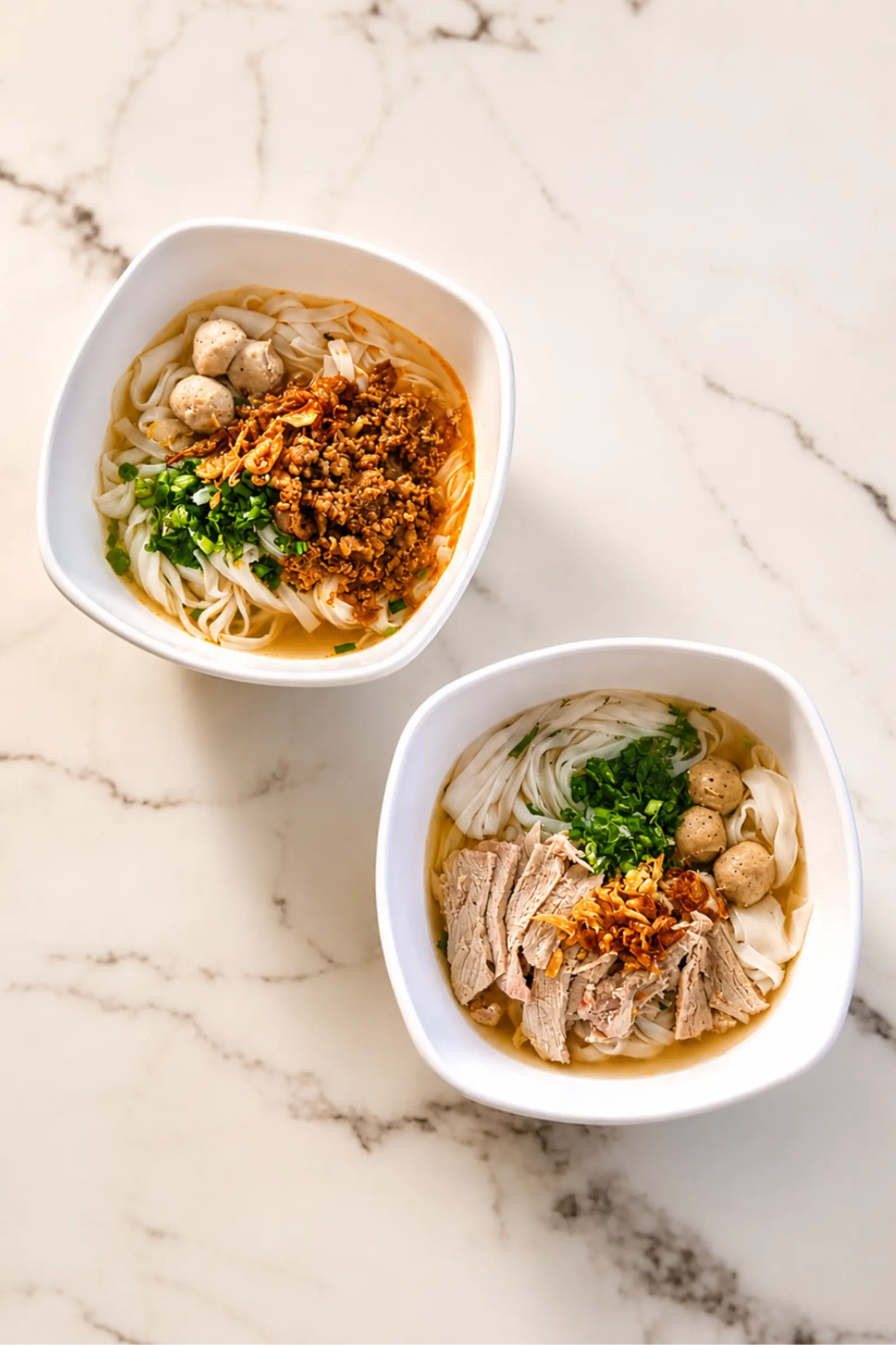 Khao soi and pho served side by side